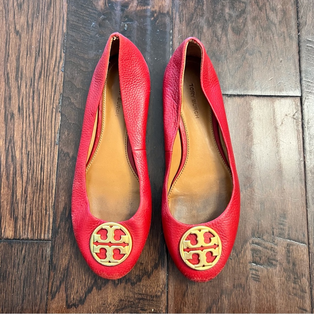 Tory Burch Chelsea Ballet Flat Tumbled Leather Tory Red/Rolled Brass